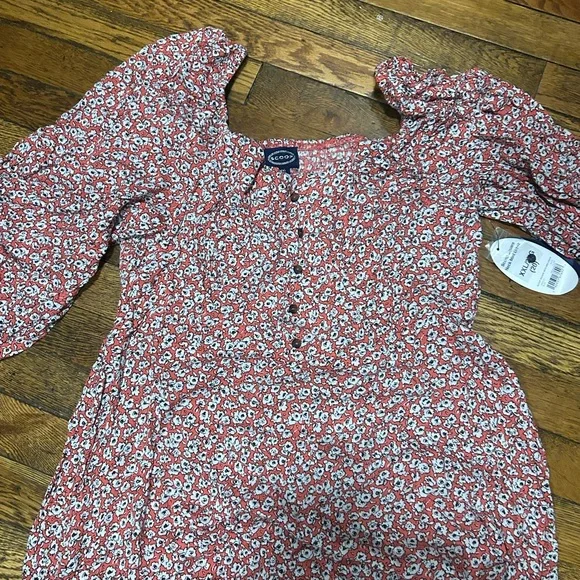 Eco-Friendly Floral Mini Dress in Rust Red by Ecote - Picture 5 of 5